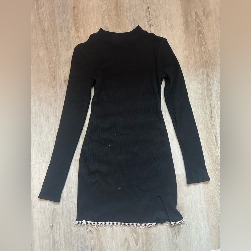 Zara ribbed black rhinestone dress sz S